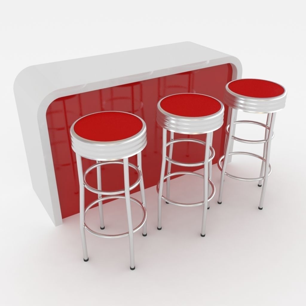 Round barstools with curved shop or kitchen counter 3D model_5