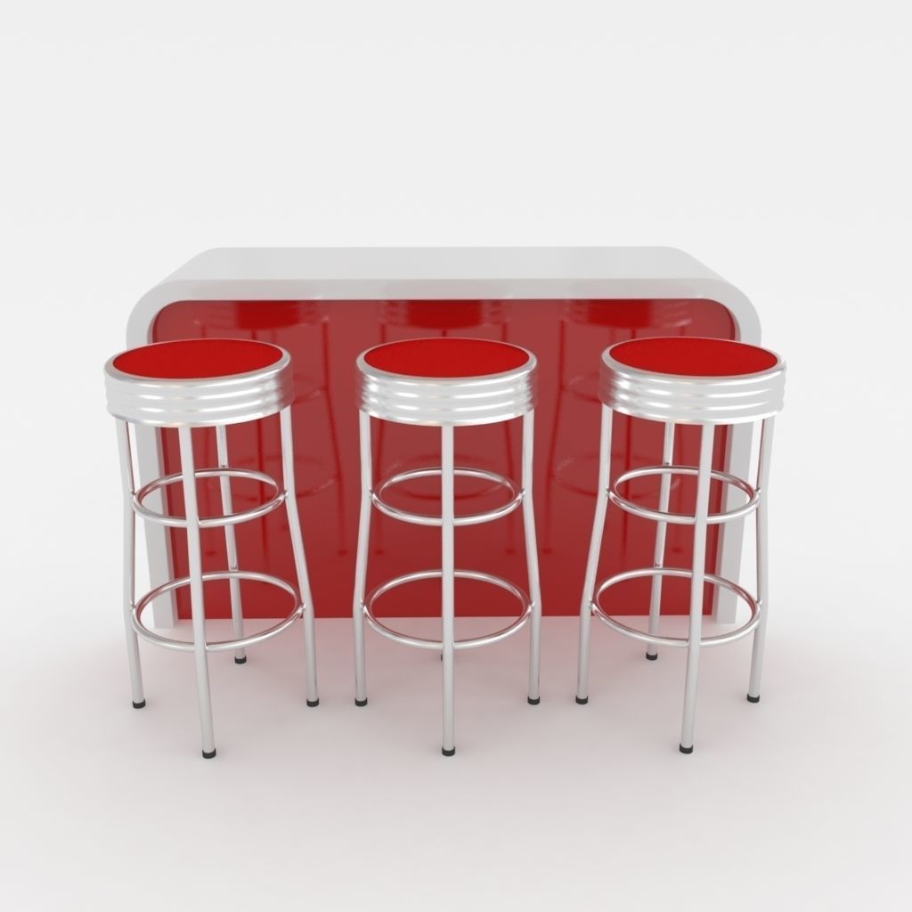 Round barstools with curved shop or kitchen counter 3D model_3