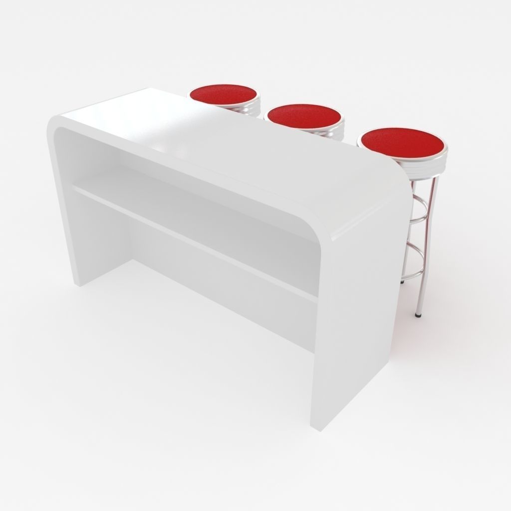 Round barstools with curved shop or kitchen counter 3D model_12