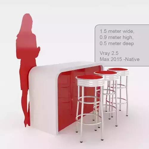 Round barstools with curved shop or kitchen counter 3D model