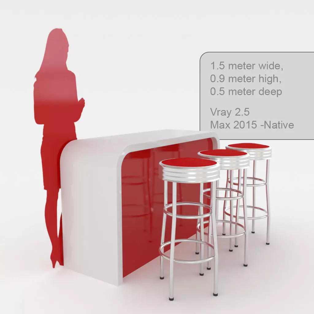 Round barstools with curved shop or kitchen counter 3D model_0