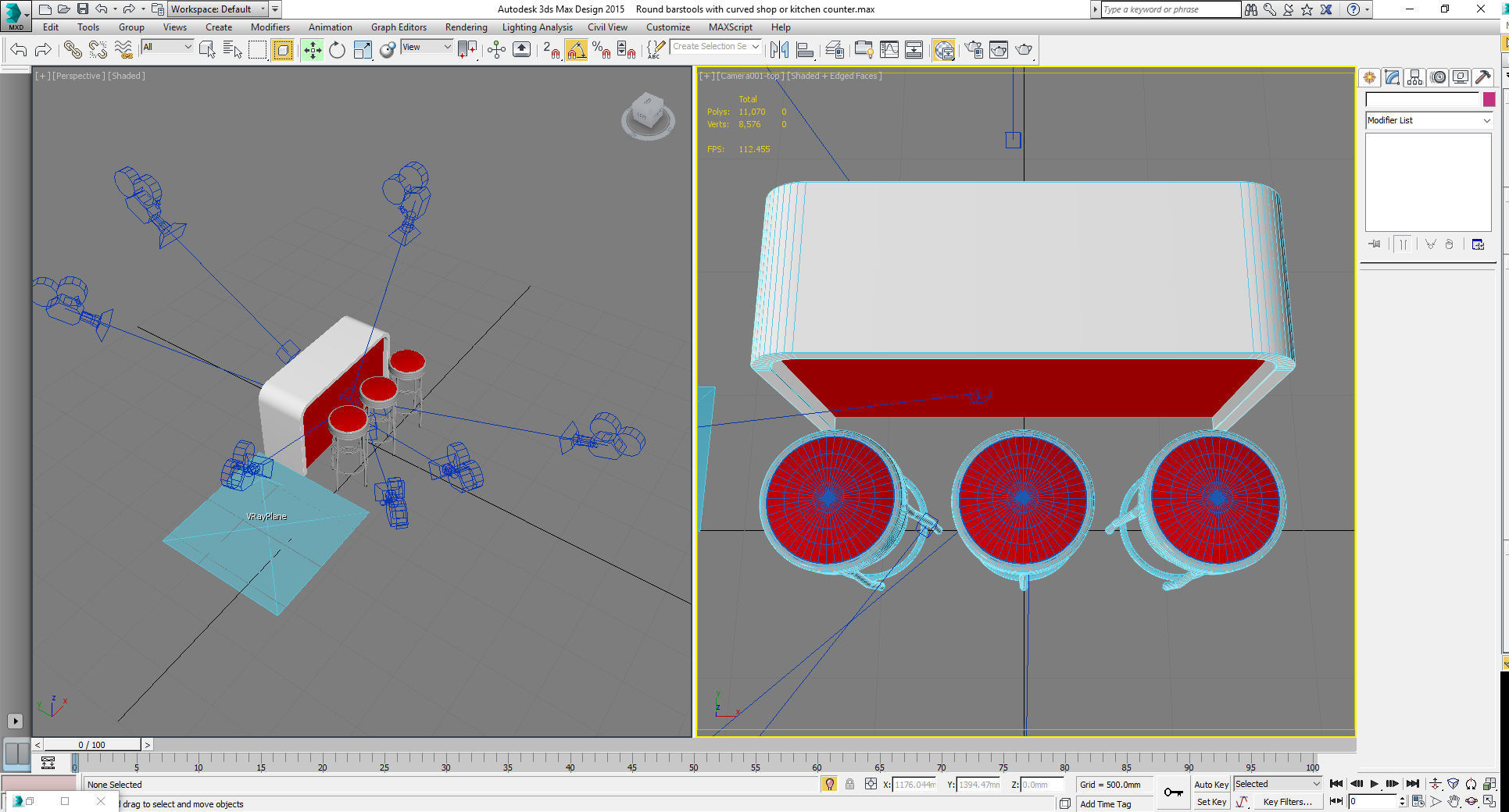 Round barstools with curved shop or kitchen counter 3D model_16