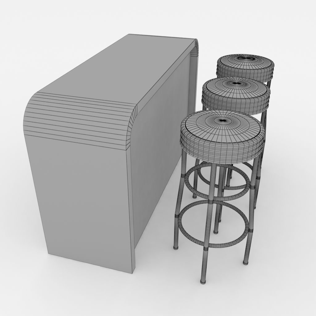 Round barstools with curved shop or kitchen counter 3D model_14