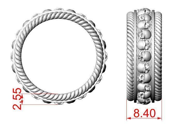 Skulls ring 2 Many sizes of the USA 3D print model_7