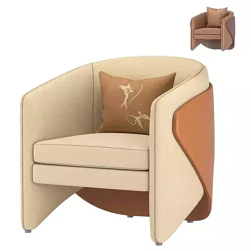 Luxury Luciano Curved Club Chair Swivel Lounge Seating 3D model 2