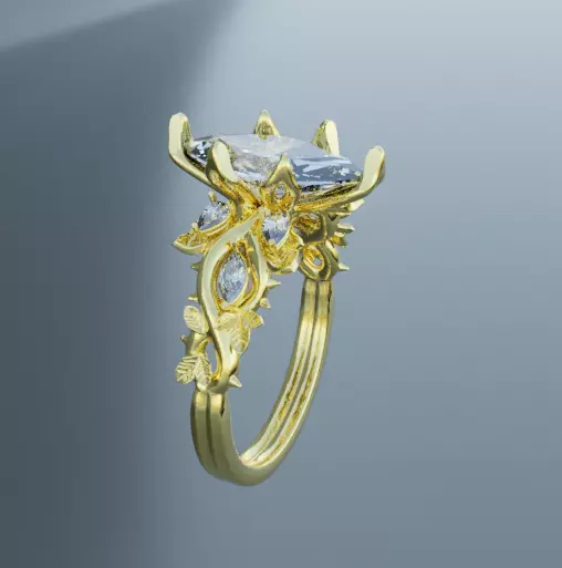 Marquise Ring with Branches and Side Stones 3D print model