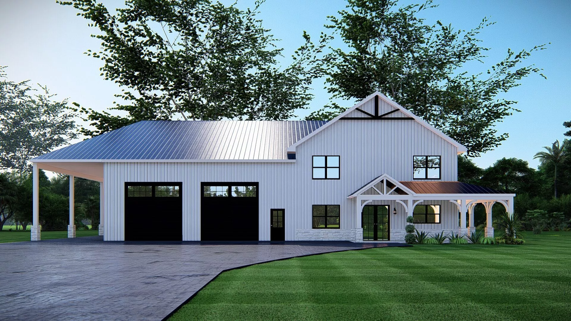 Modern Barndominium Farmhouse with Double Garage Two Story 3D model