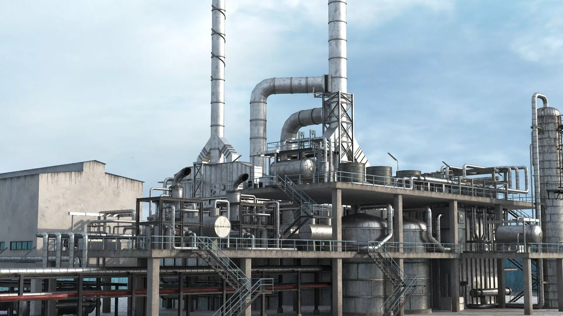 Refinery Unit Large Chimneys PBR 3D model