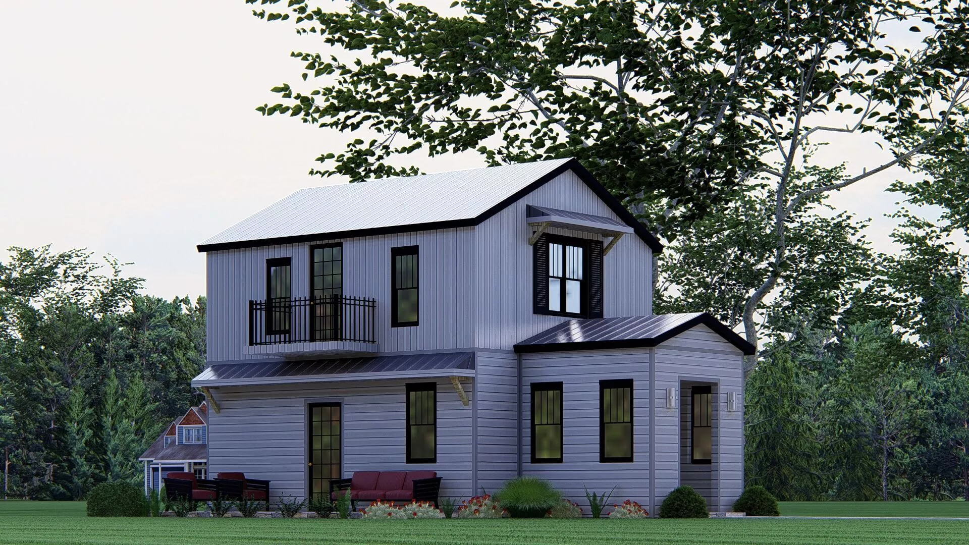 Modern Farmhouse TwoStory House with Metal Roof Exterior 3D model