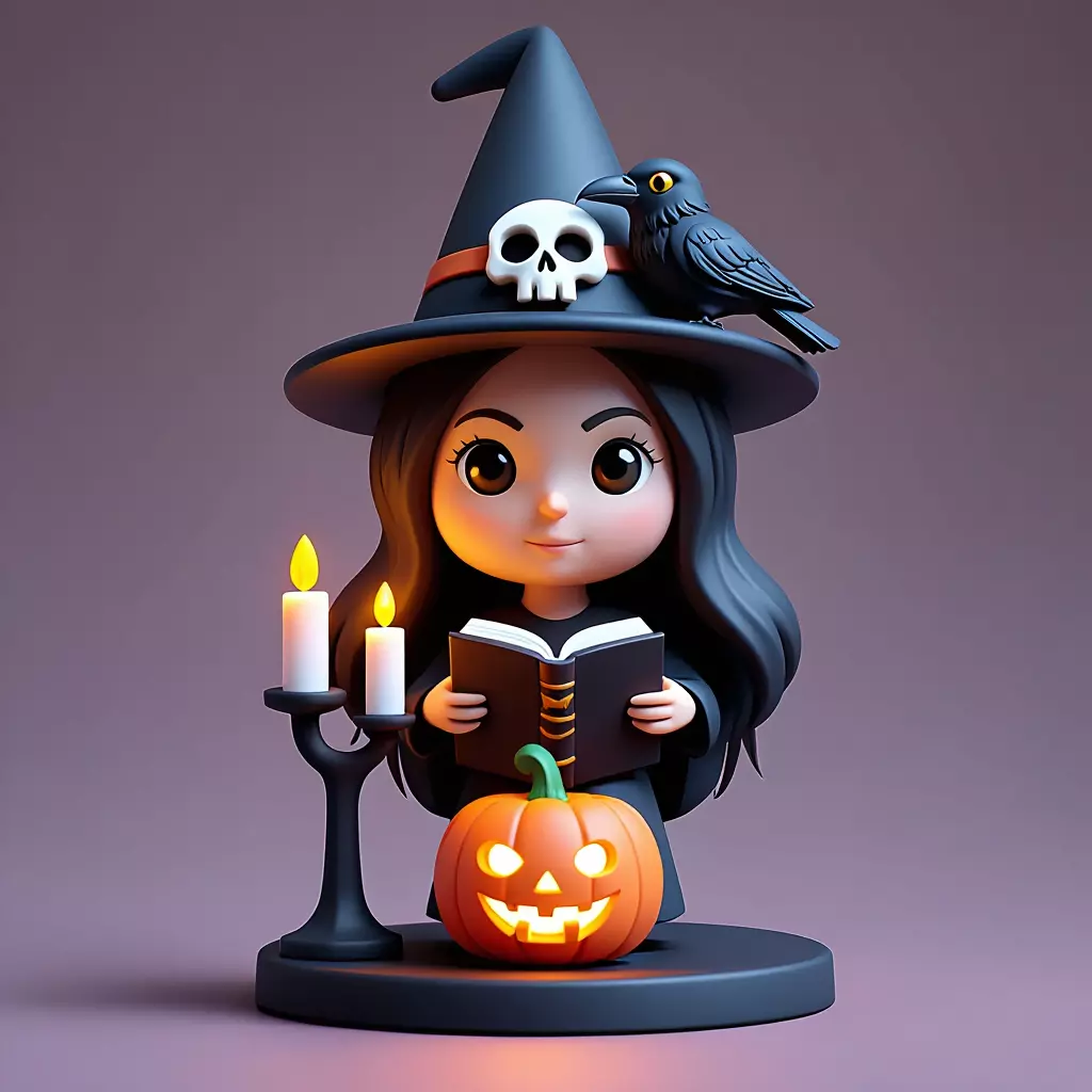 4016 Witch with Skull Raven and Pumpkin STL DND 3D print model
