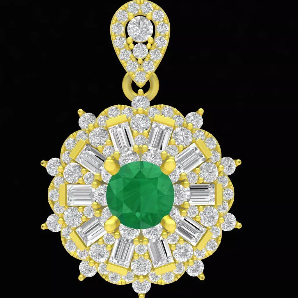 Luxury Emerald Floral Diamond Pendant 262a 3D print model