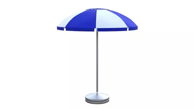 Beach Umbrella 3D Model Low Poly PBR Blue White Parasol Ready 