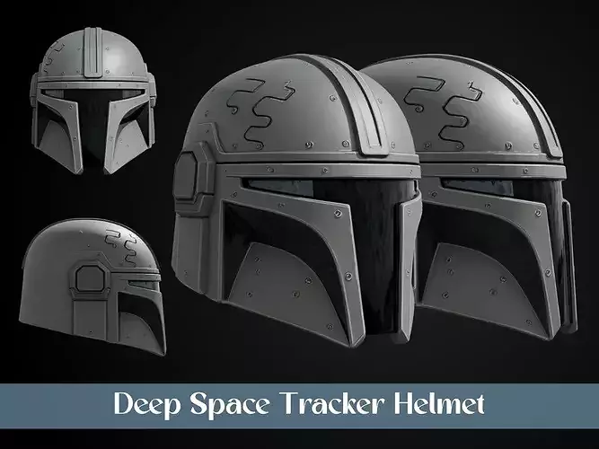 Stylized Interstellar Bounty Hunter Helmet - Deep Space Tracker