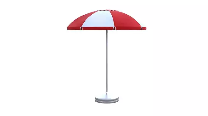 Beach Umbrella 3D Model Low Poly PBR Red White Parasol Ready 