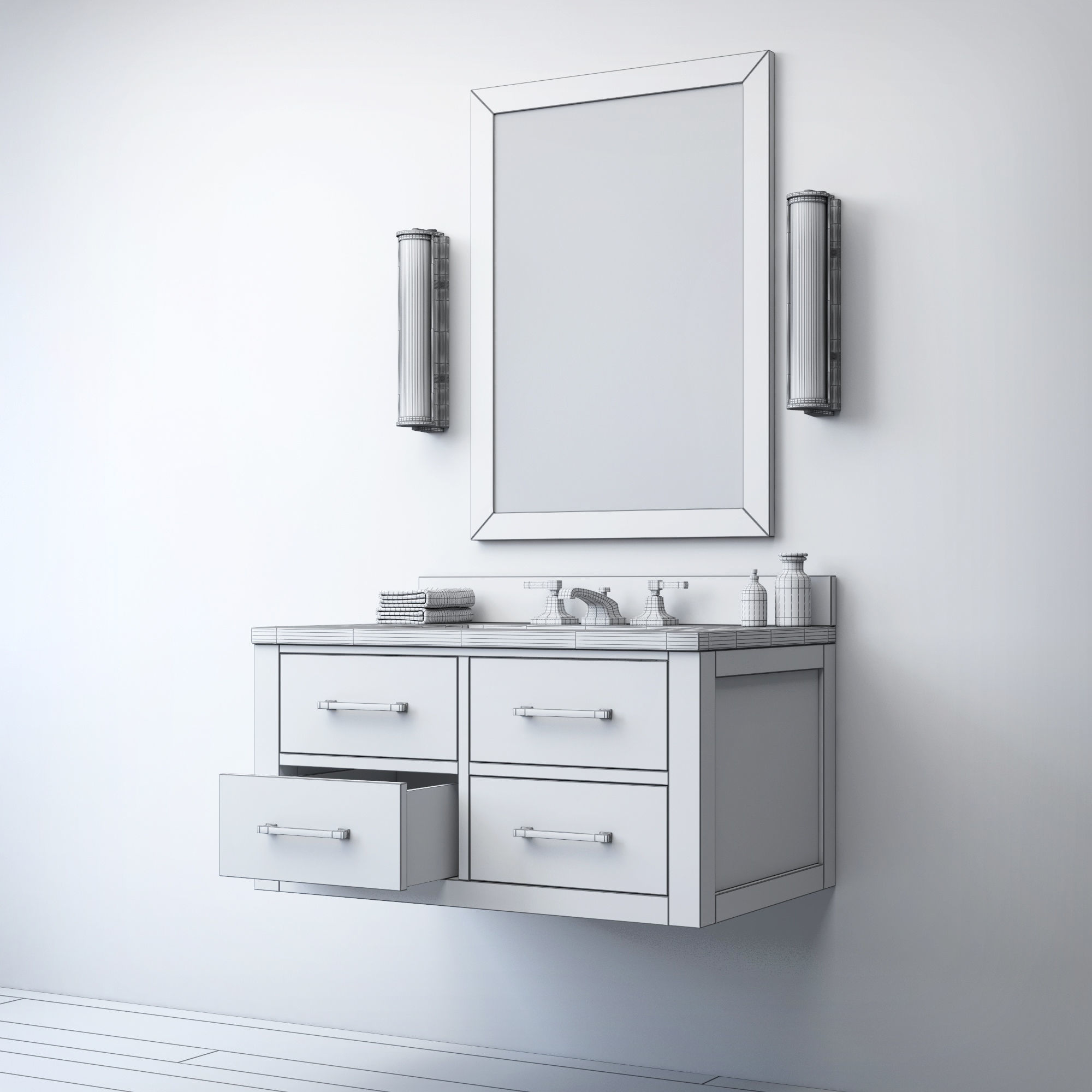 RH Hutton single floating vanity espresso 3D model_7