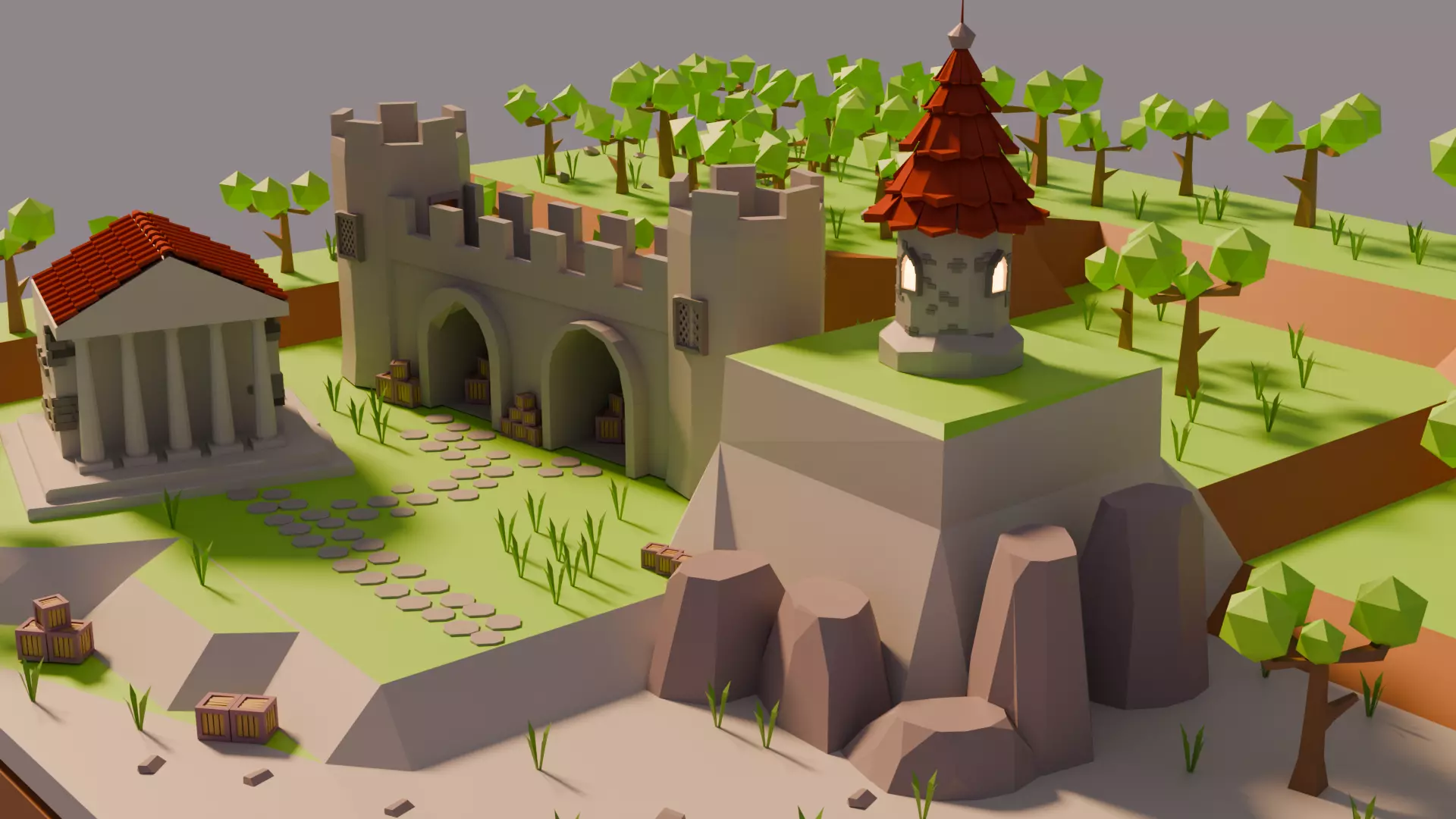 Stylized Low Poly Medieval Island Scene Free low-poly 3D model