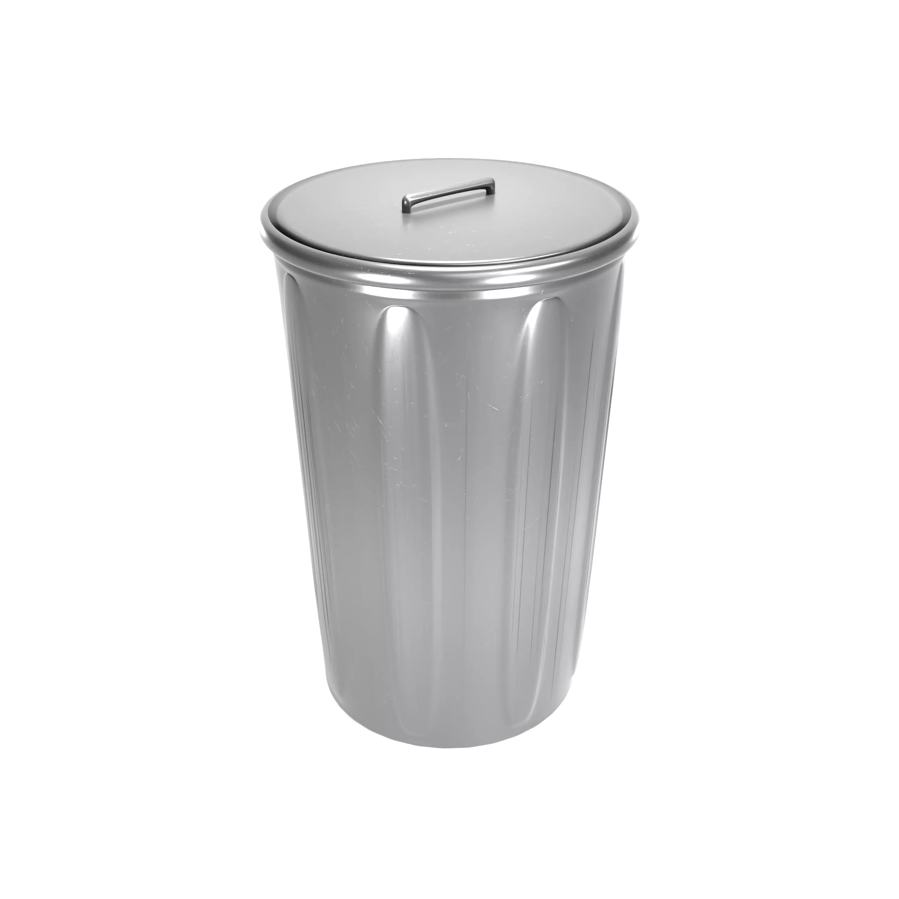 Metal Trash Can high Poly Garbage Bin with Lid Game Ready Prop Free 3D model