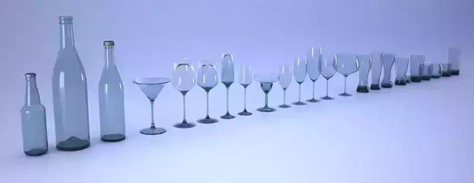 Glassware wine glasses in row 3D print model