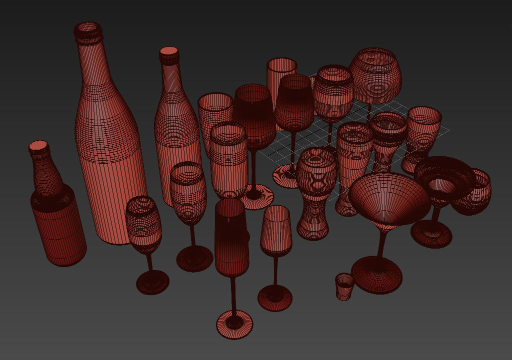 Glassware wine glasses in row 3D print model_3