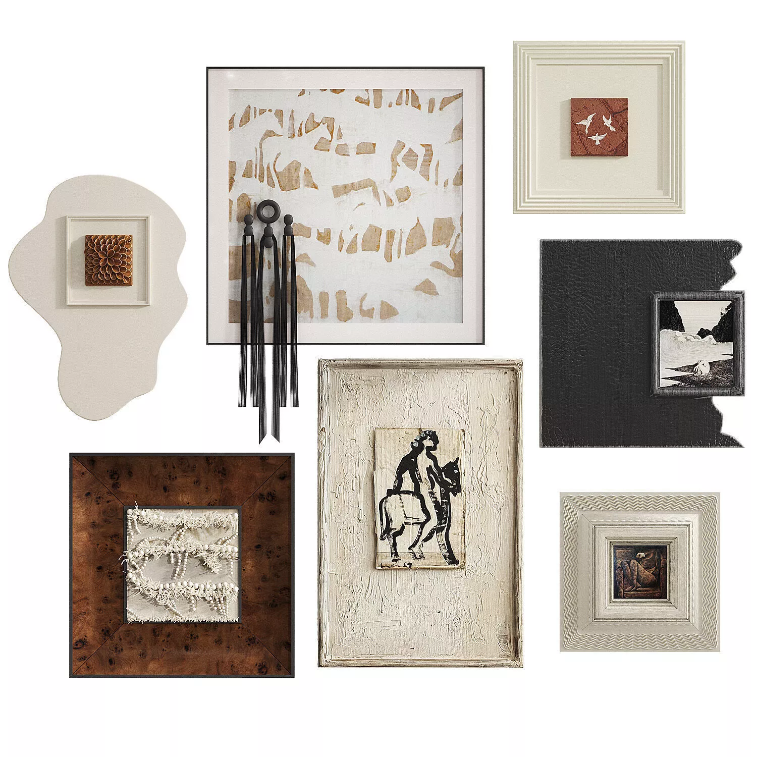 Textured Wall Art Set in Neutral Palette 3D model