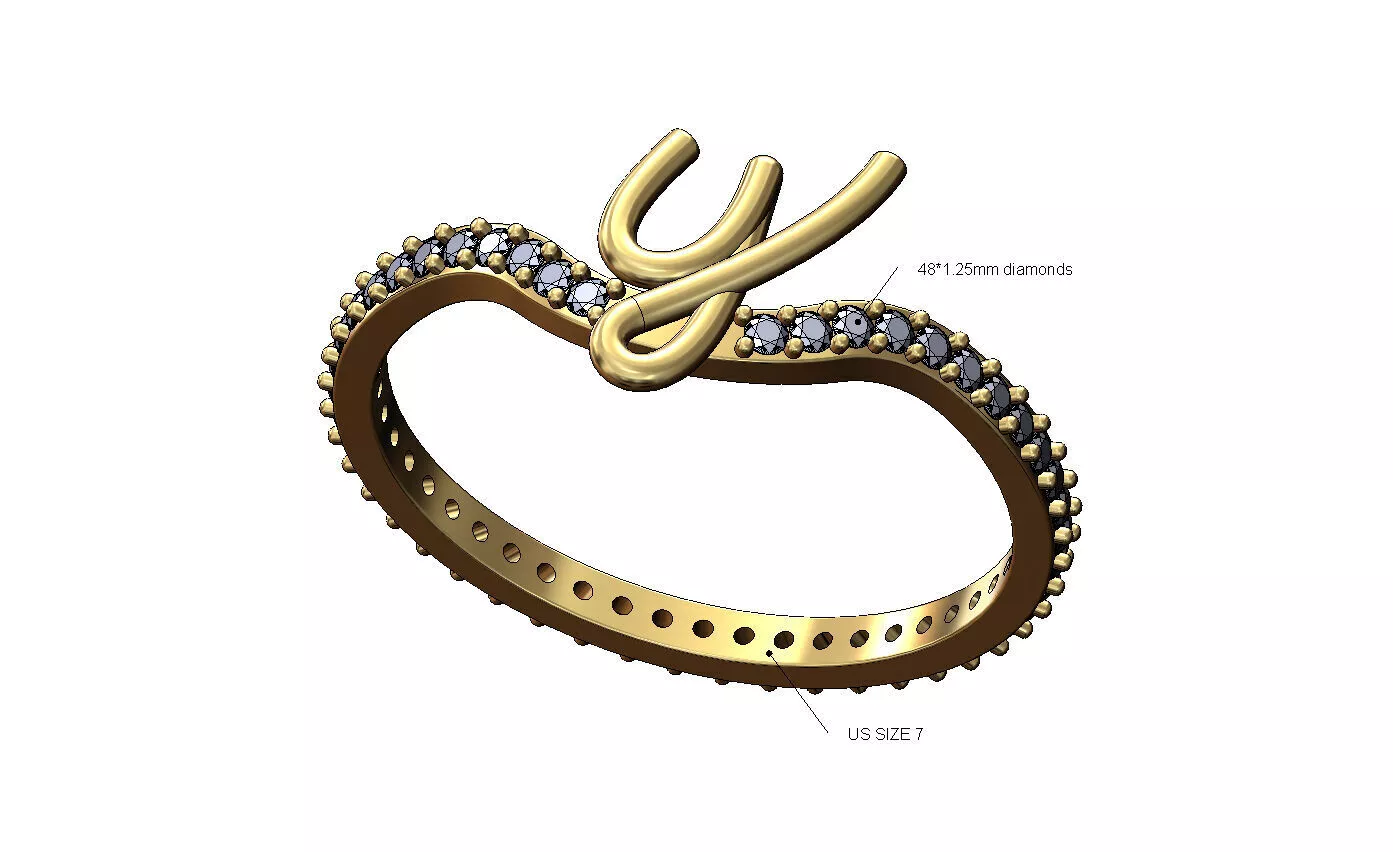 Y letter initial 3d lowercase wire diamond eternity ring 3D print model