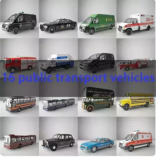 16 Public Service and City Transport Vehicle 3D Model 