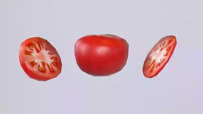 Tomato Photorealistic PBR Whole Half Slice Low-poly 3D model 6