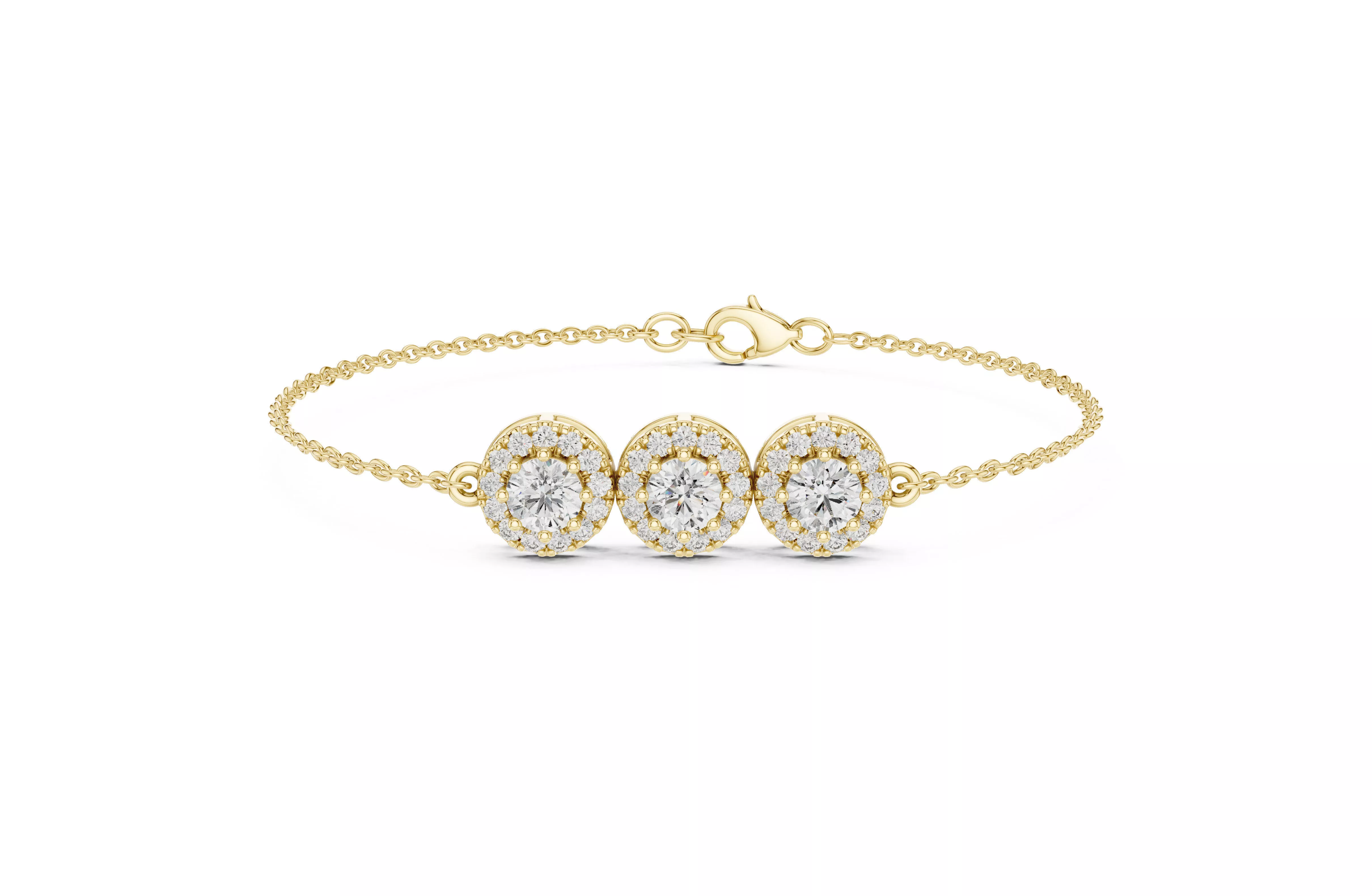 Three Round Diamond Halo Chain Bracelet CAD Model STL 3DM 3D print model