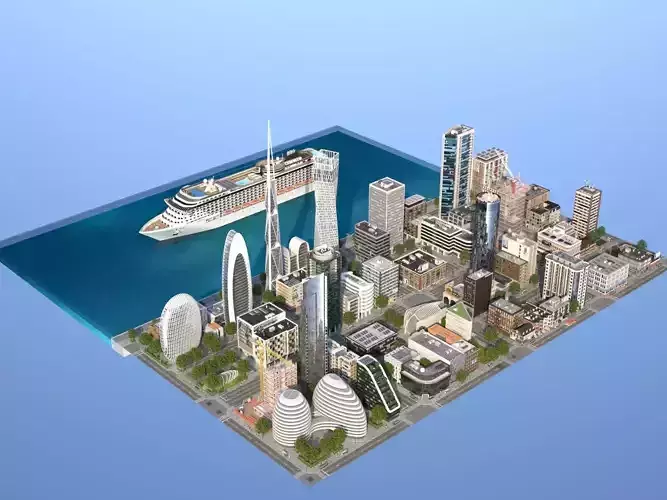 Coastal City Low-poly 3D model