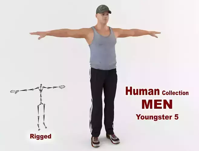Youngster 5 man wearing cap and pants 3D model