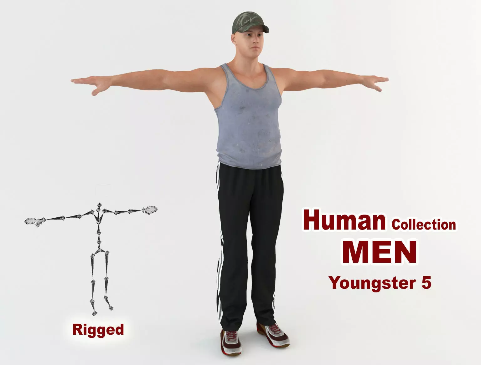 Youngster 5 man wearing cap and pants 3D model_0