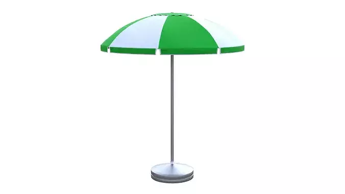 Beach Umbrella 3D Model Low Poly PBR Green White Parasol Ready 