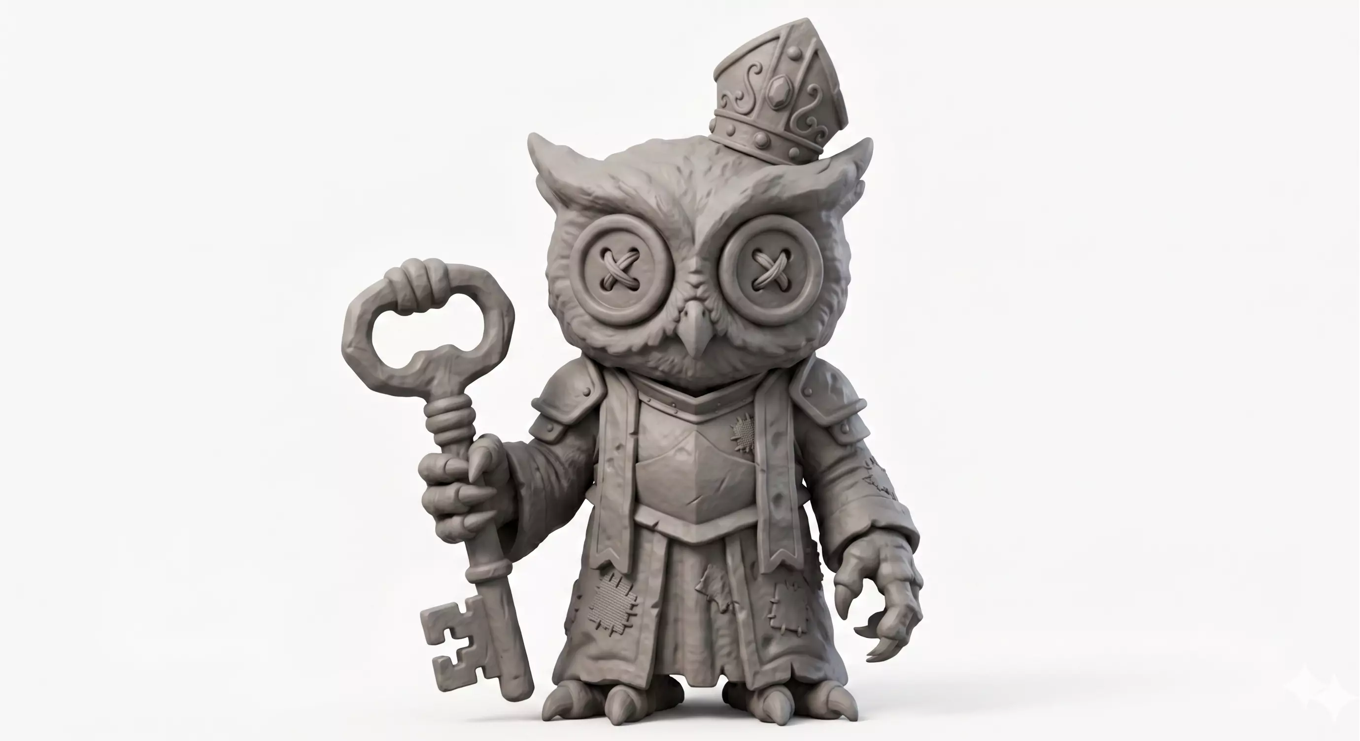 Button-Eyed Owl Inquisitor - Dark Fantasy Chibi 3D print model