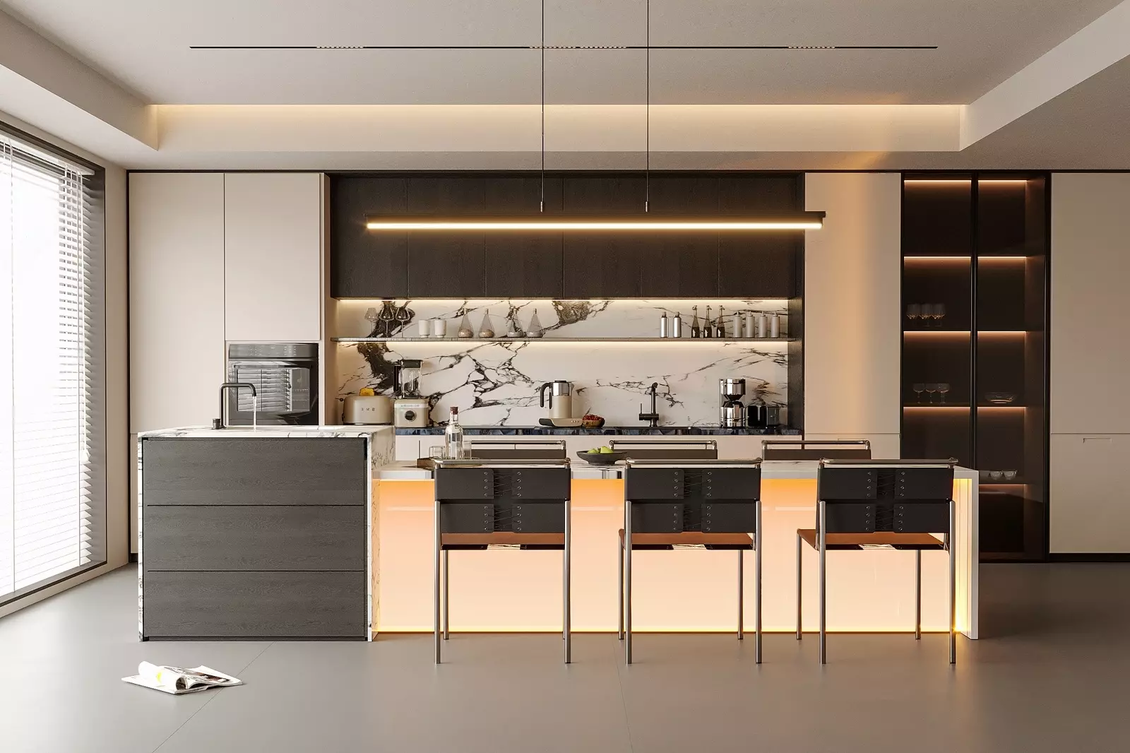 Modern Marble Top Integrated Kitchen Island 3D Model 3D model
