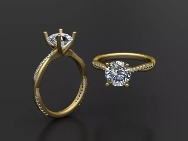 Twisted Band Solitaire Diamond Twist Engagement Ring 3D print model