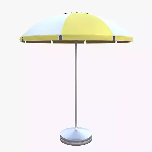 Beach Umbrella 3D Model Low Poly PBR Yellow White Parasol Ready 