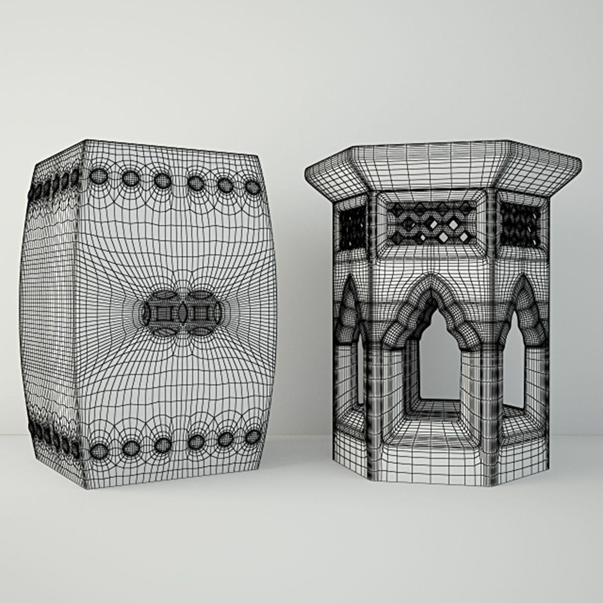 Ceramic Garden Stools 5 3D model_2