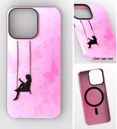 Girl on Swing Pink Butterfly Aesthetic for iPhone 15 Pro Max 3D print model