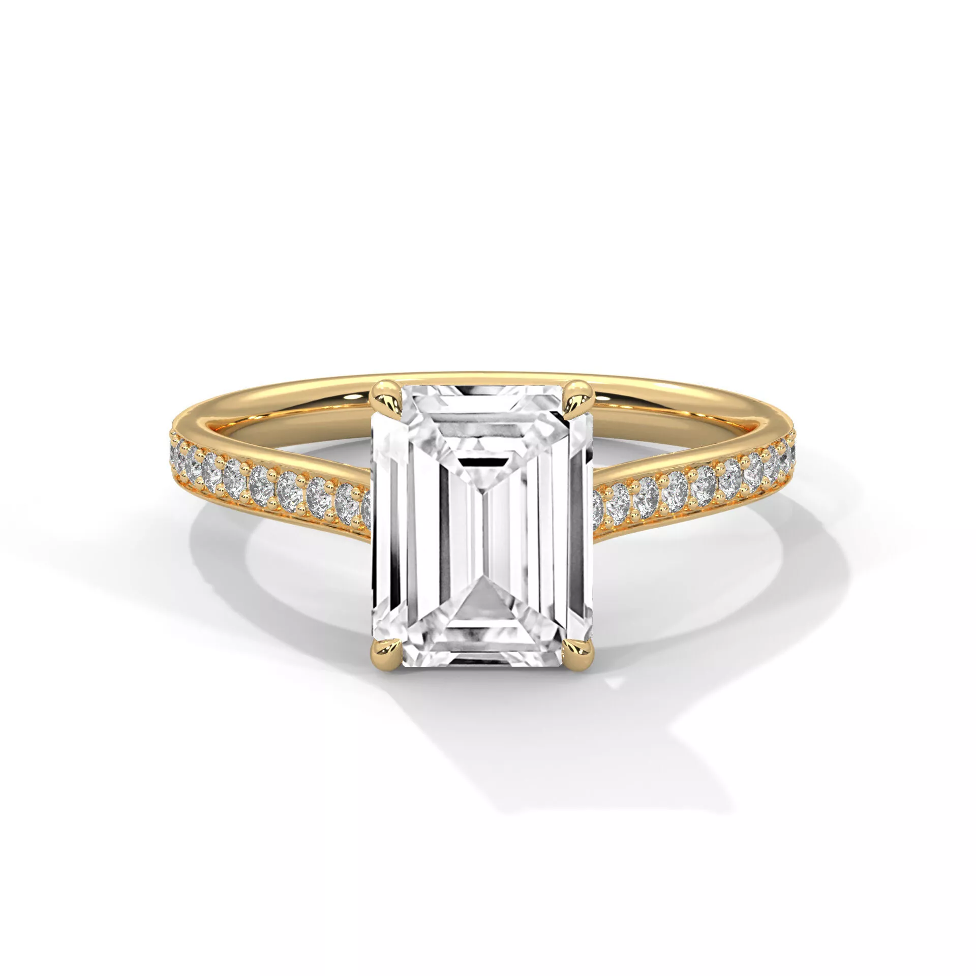 Jewelry Emerald Cut Solitaire Diamond Ring Pave Band CAD 3D print model