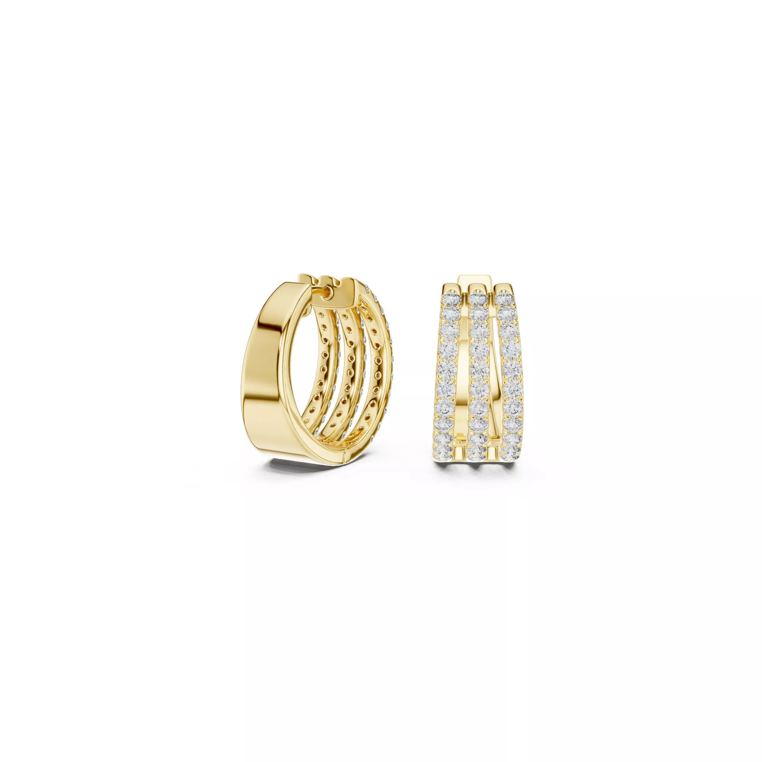 Triple Row Diamond Hoop Earrings Hinged Gold STL 3DM 3D print model