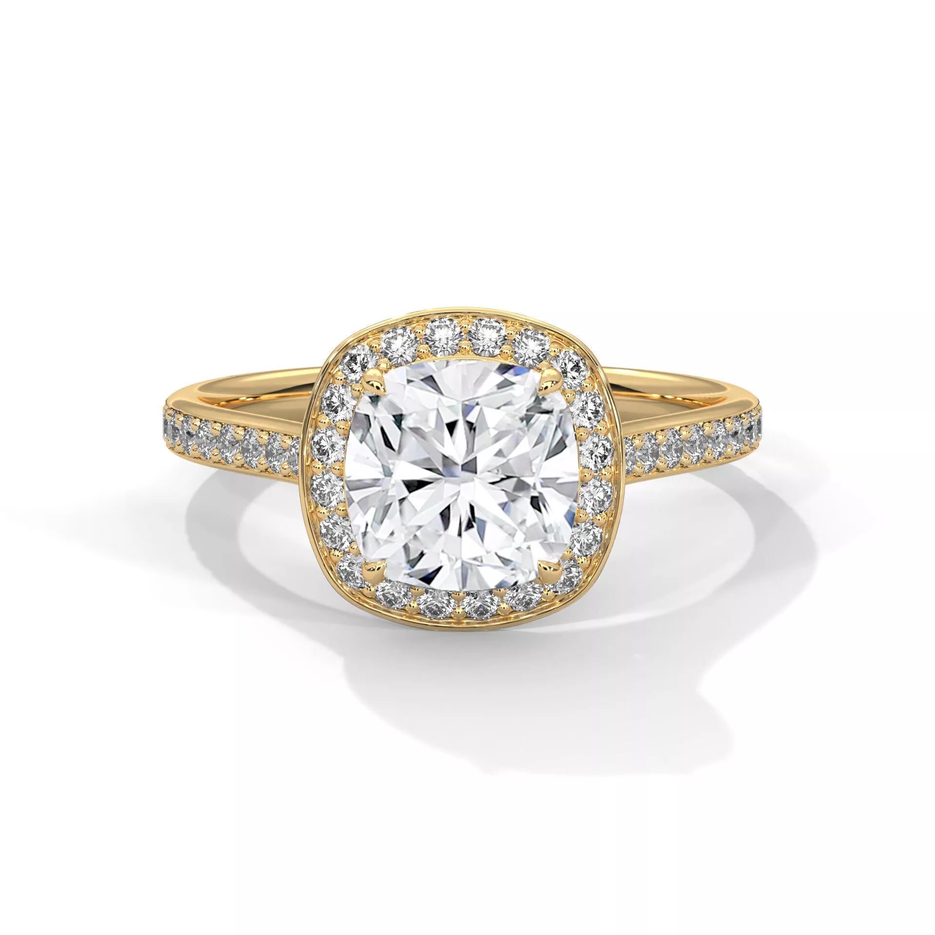 Cushion Halo Diamond Engagement Ring Pave Band CAD 3D print model