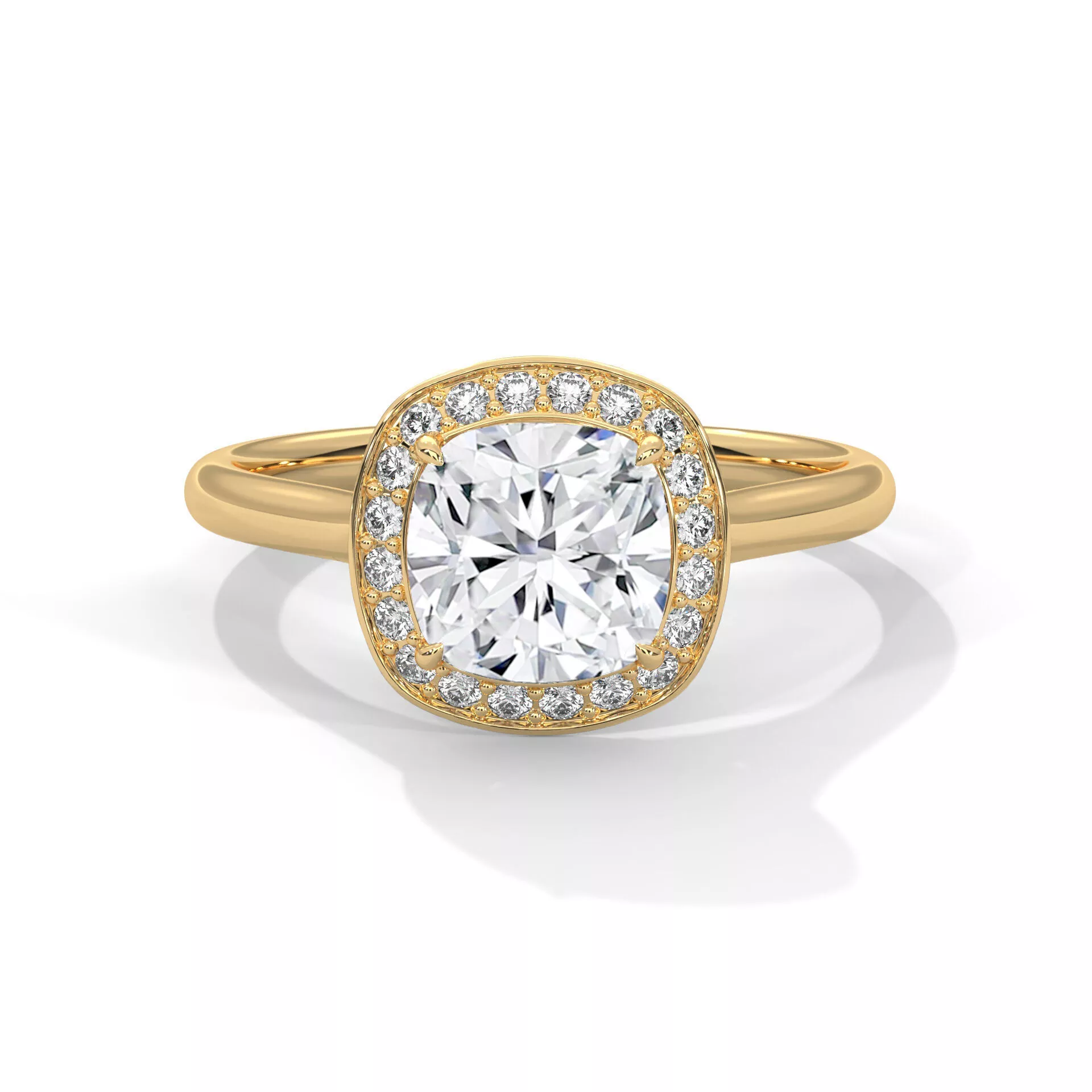 Cushion Halo Diamond Engagement Ring Classic Gold Band CAD 3D print model