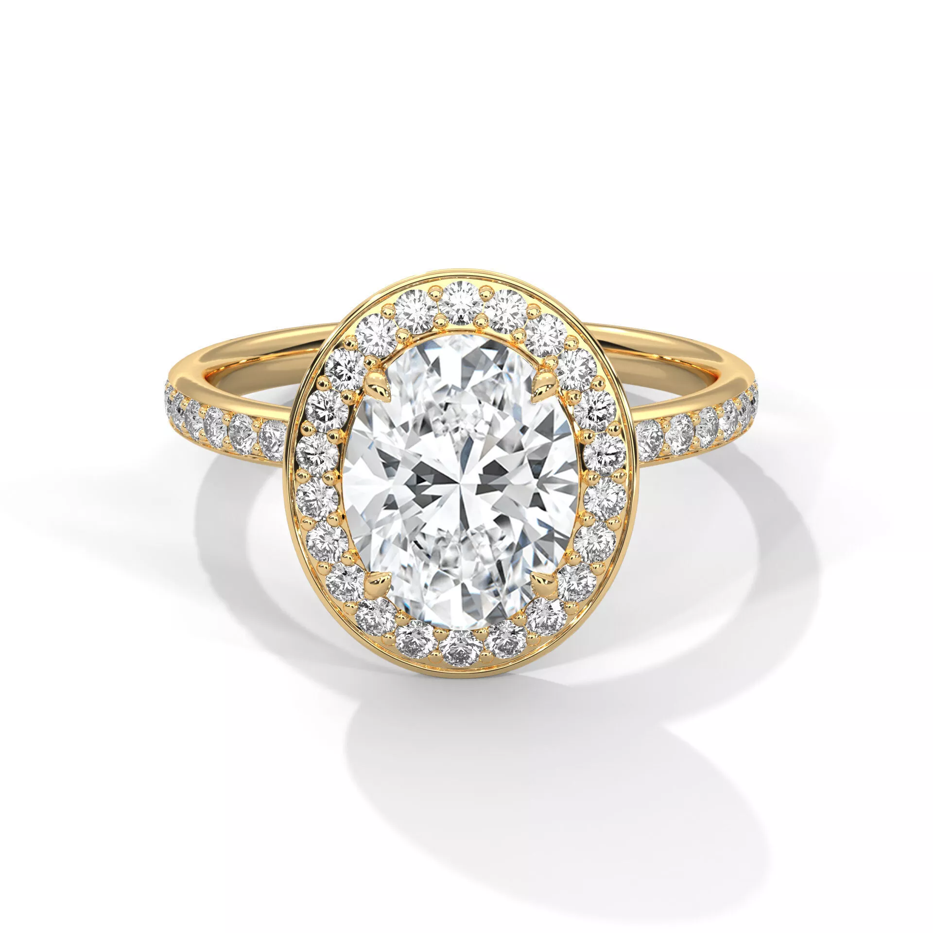Oval Halo Diamond Engagement Ring with Pave Band 3D print model