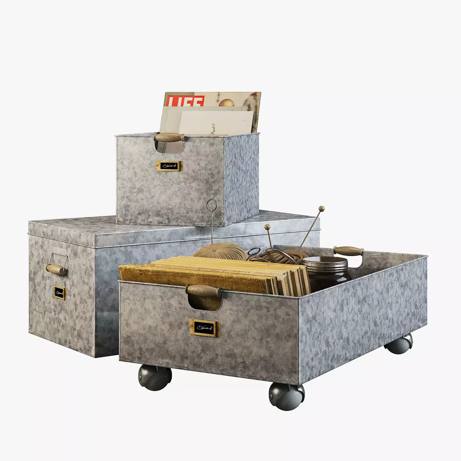 pottery barn galvanized storage baskets 3D model_0