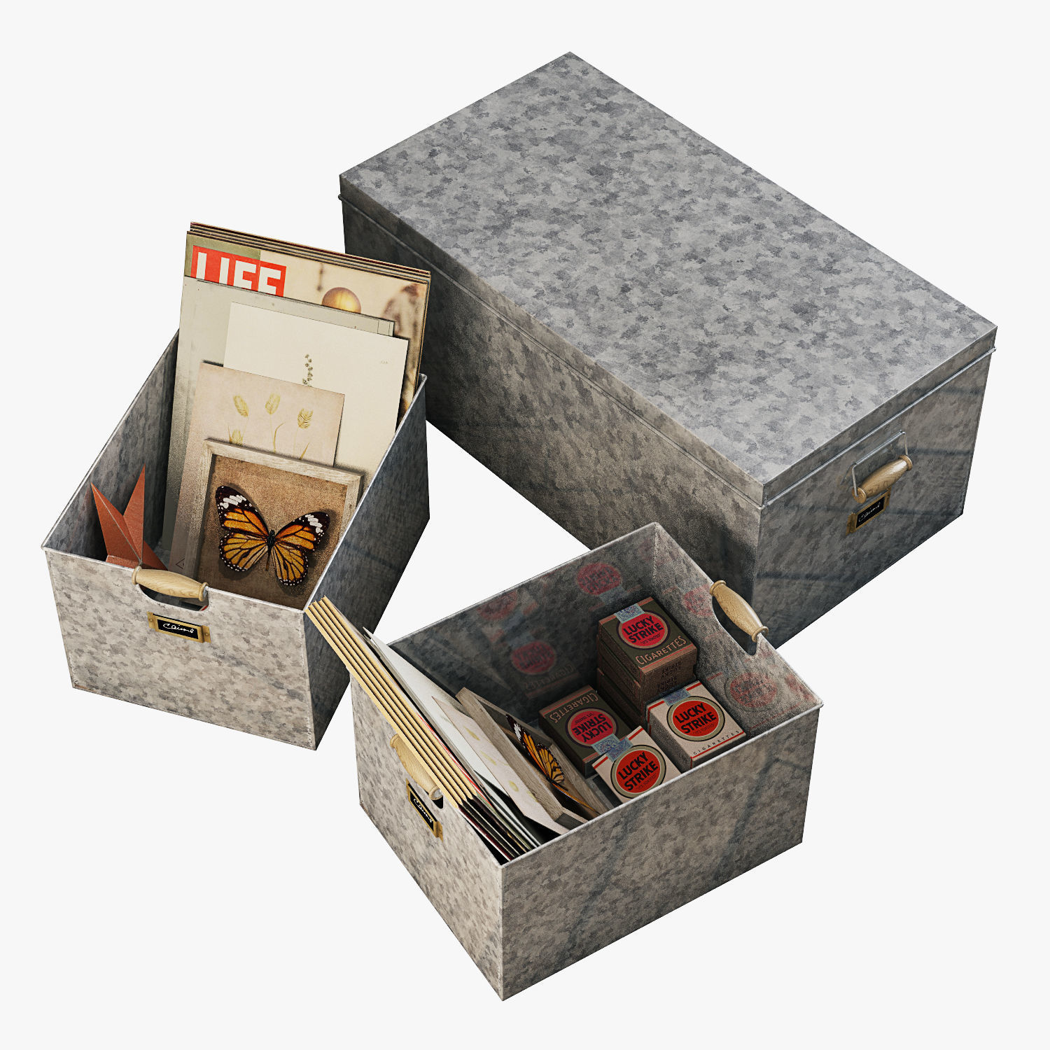 pottery barn galvanized storage baskets 3D model_2