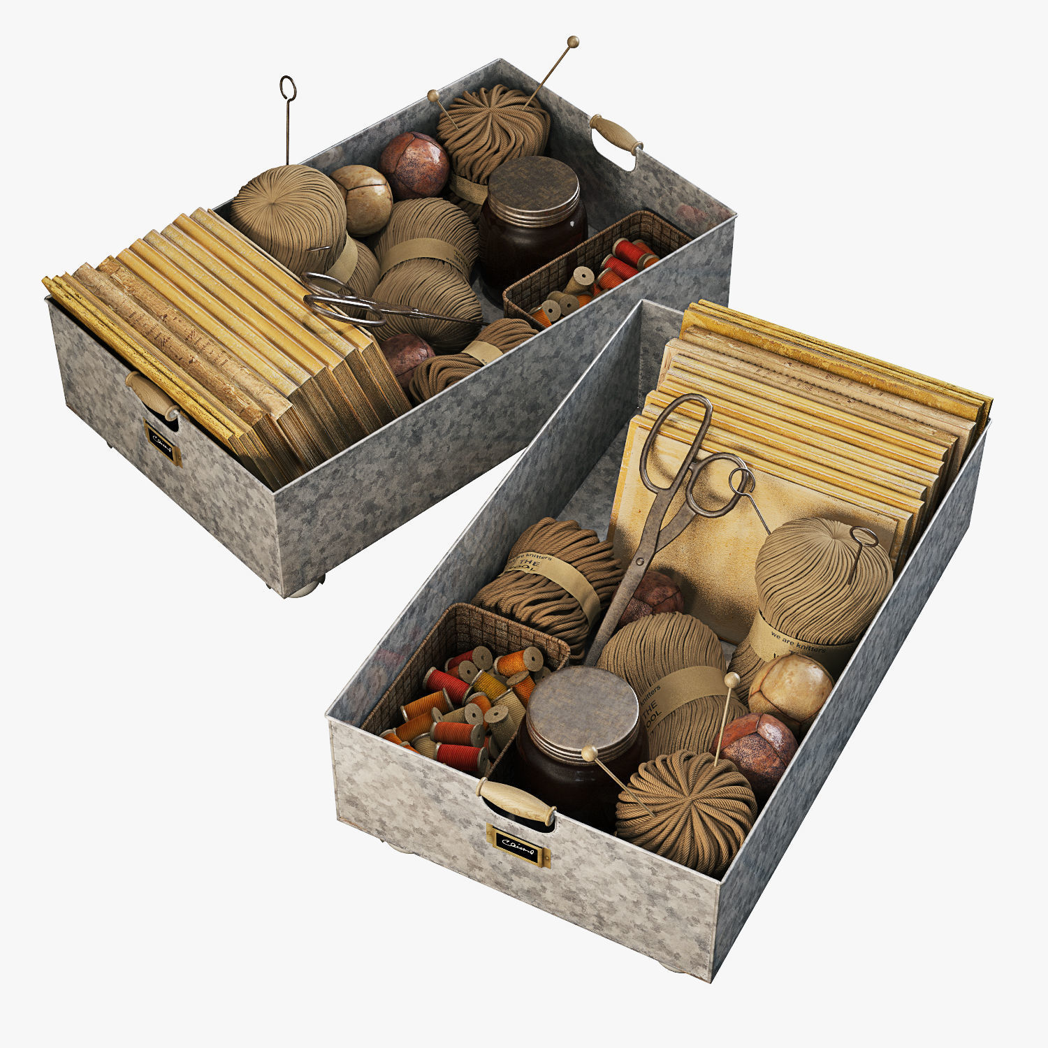 pottery barn galvanized storage baskets 3D model_3