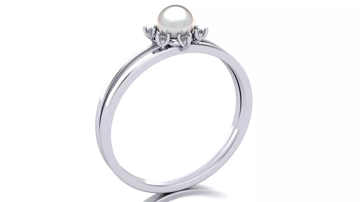 Ring with pearl and diamond 3D print model