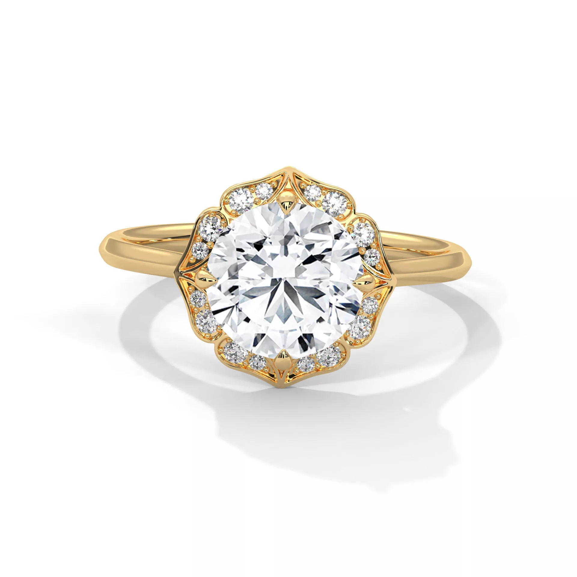 Modern Spiritual Mandala Flower Ring Floral Diamonds Jewelry CAD 3D print model