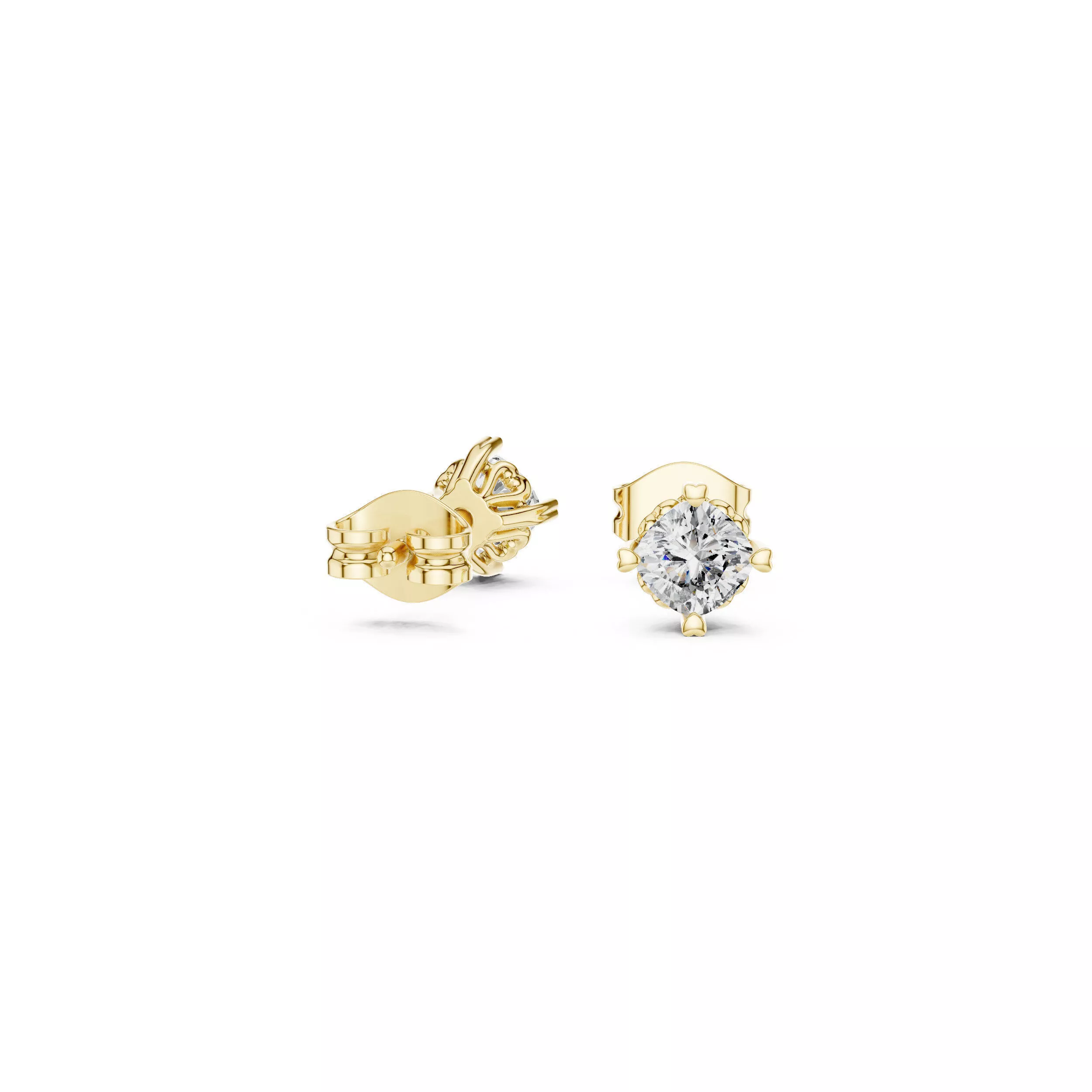 Modern Minimal Diamond Stud Earrings Studs Gold Platinum CAD 3D print model