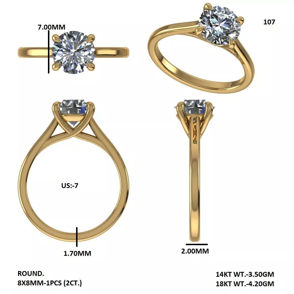 Special Four Prong Round Brilliant Diamond Solitaire Ring CAD 3D print model